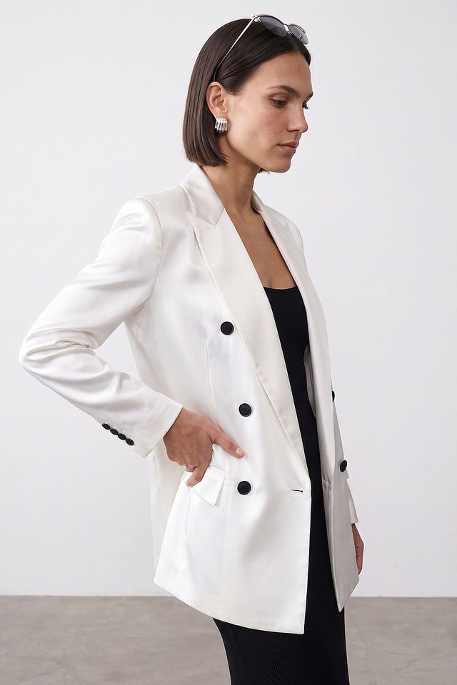 DILVIN Long Shawl-collar Button Blazer
