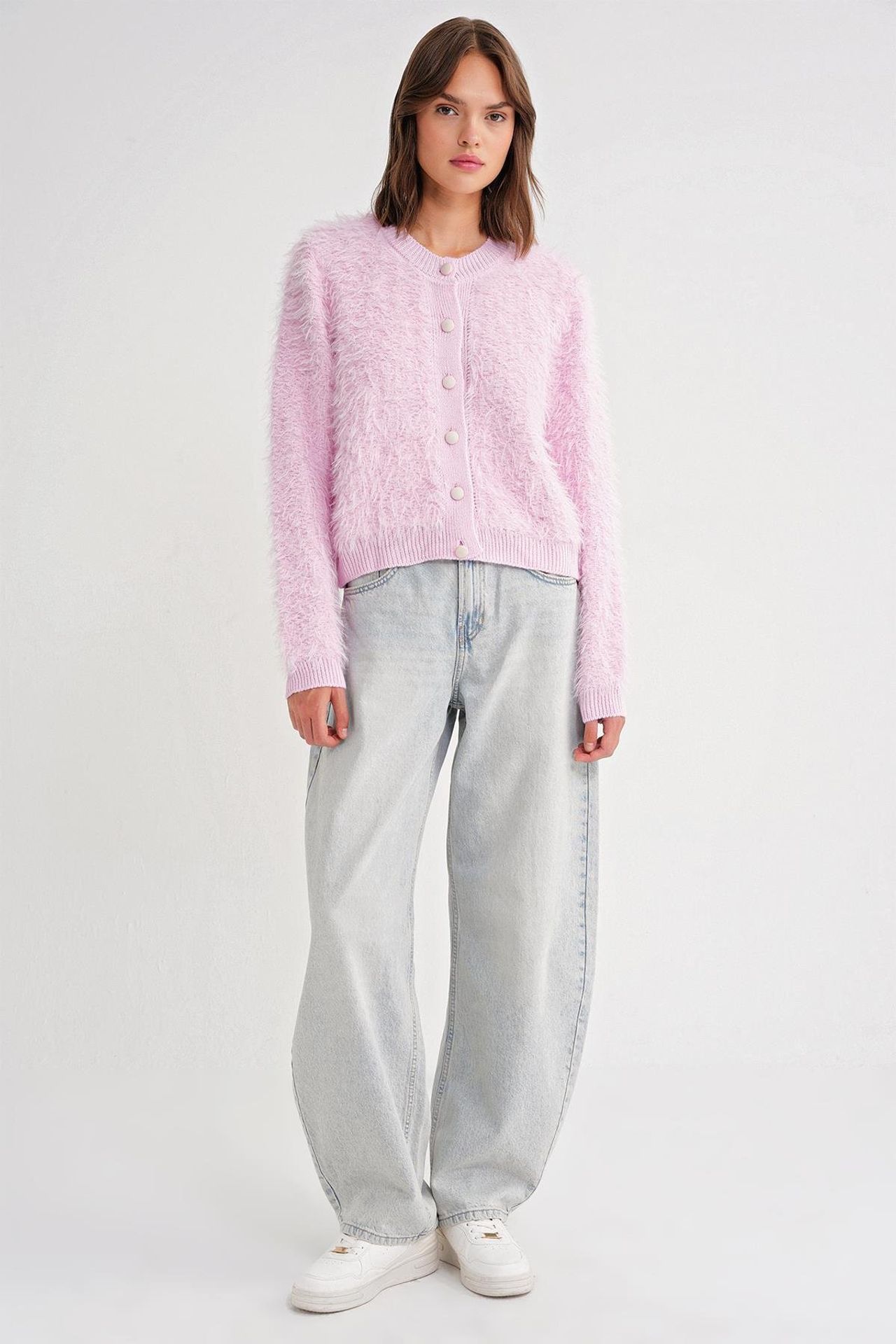 Mixray Buttoned Plush Textured Cardigan 1