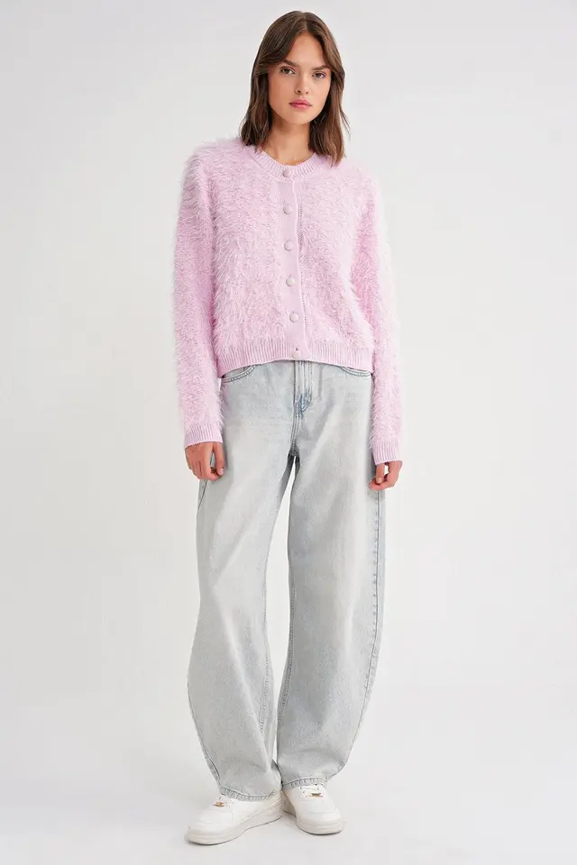 Mixray Buttoned Plush Textured Cardigan
