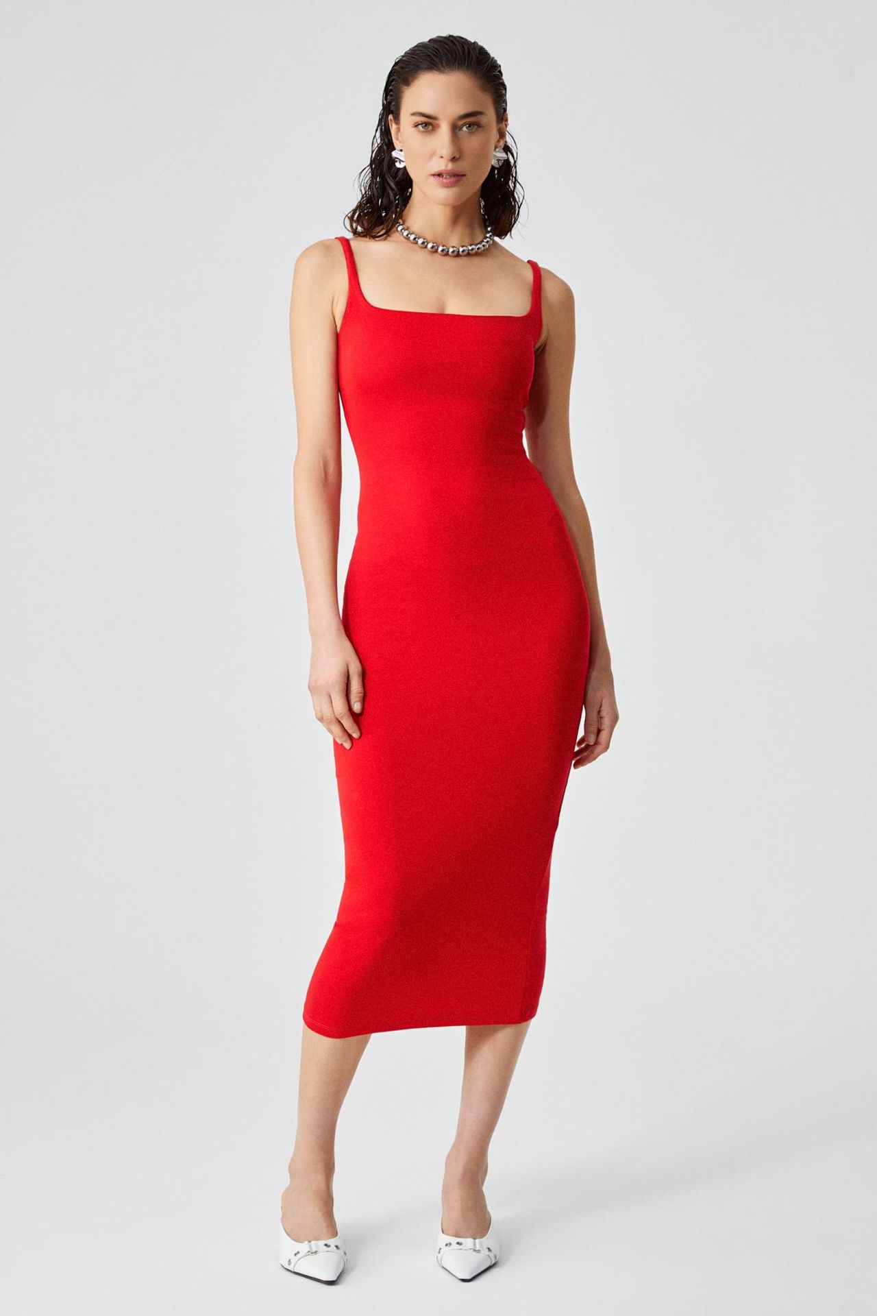 GRIMELANGE Square Neck Slim Fit Midi Dress 1