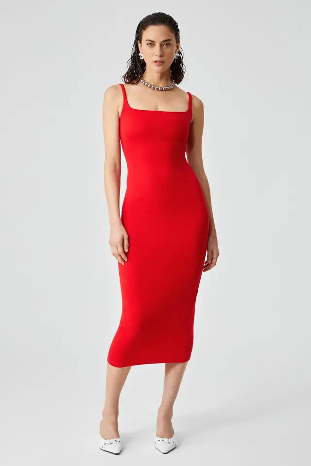 GRIMELANGE Square Neck Slim Fit Midi Dress