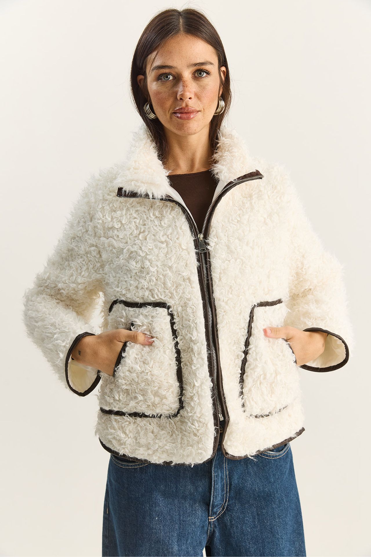 LUCCI Faux Leather Detailed Plush Jacket 2