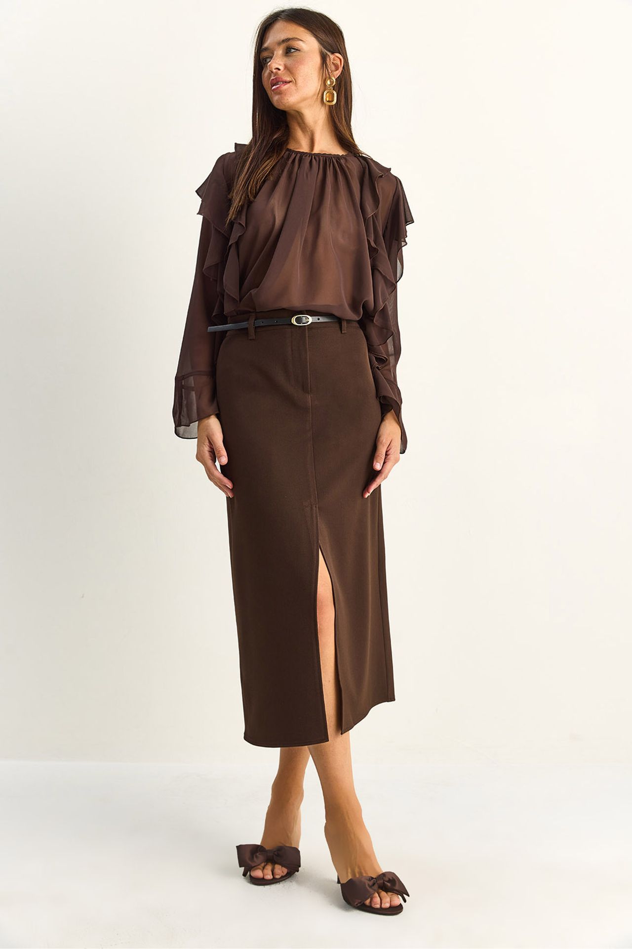 LUCCI High-Waist Midi Pencil Skirt With Slit 1