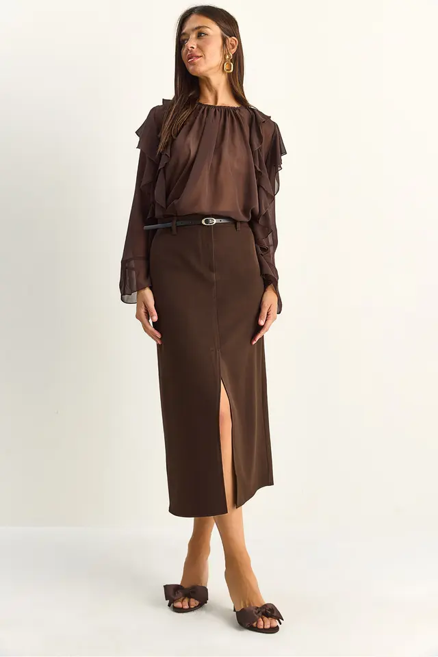LUCCI High-Waist Midi Pencil Skirt With Slit