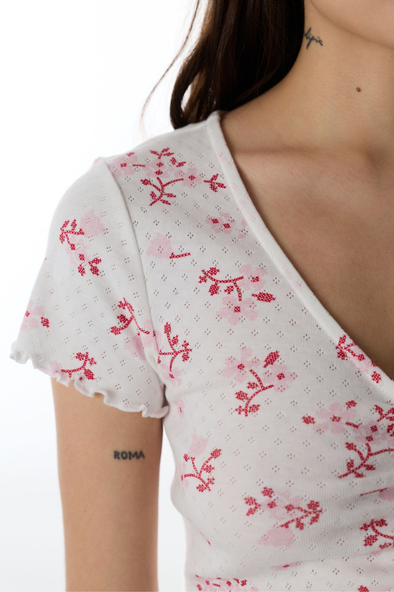 PENTI Blossom Pointel Floral Short Sleeve T-Shirt Pajama Top 3