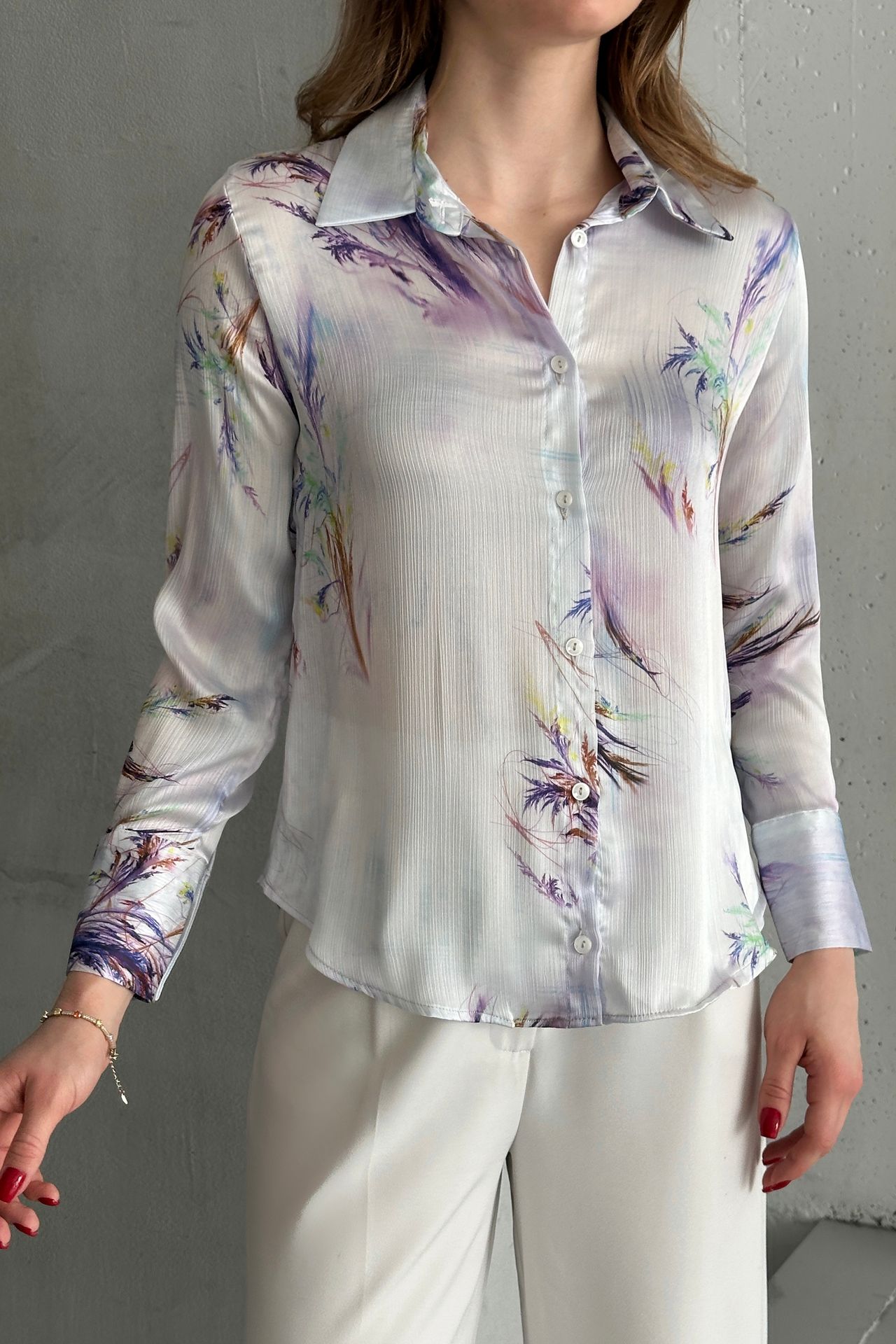 MY FASHION Textured Abstract Print Button-Up Shirt 2