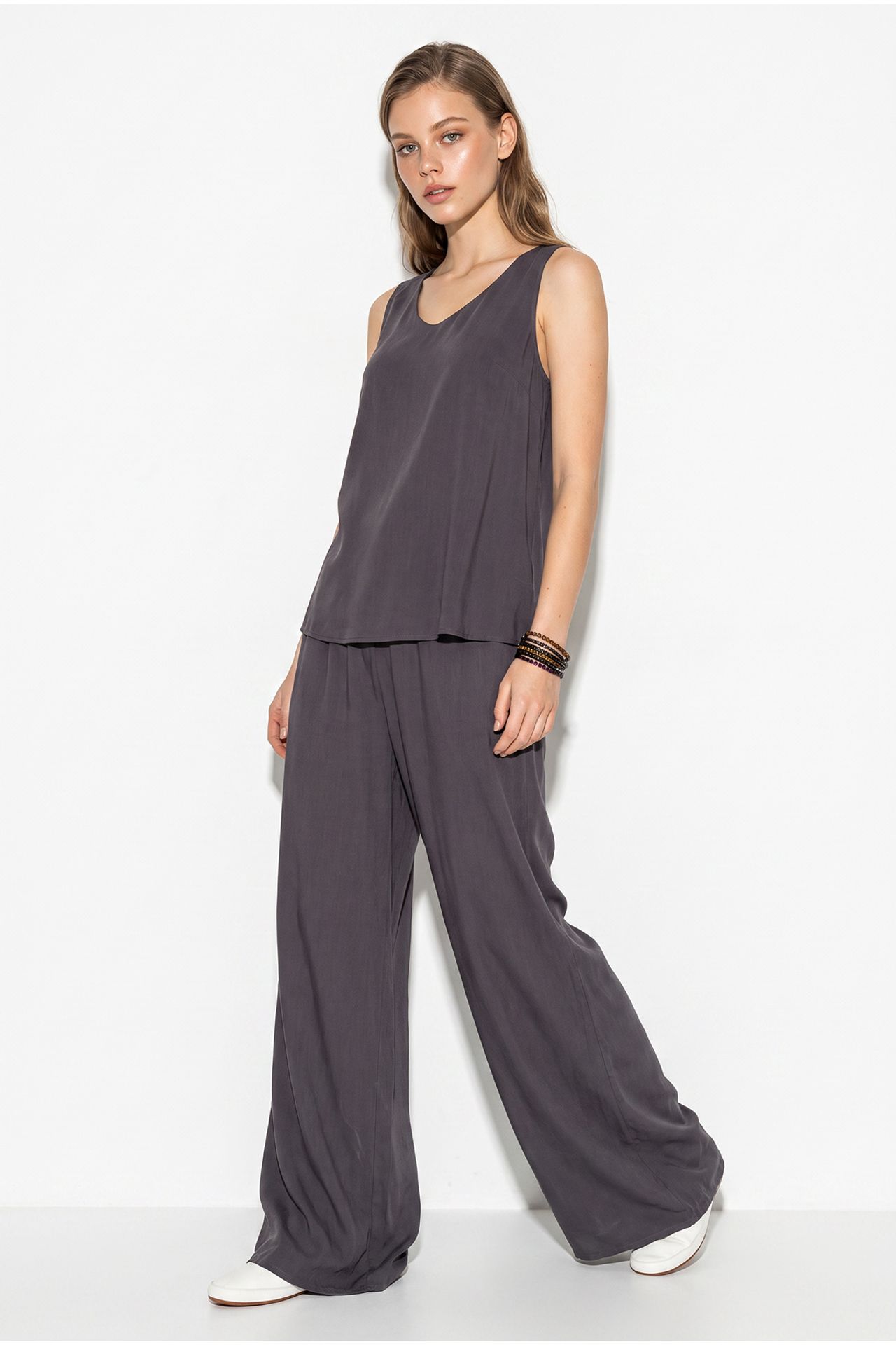 LUCCI V-Neck Cotton Blouse-Pants Two-Piece Set 3