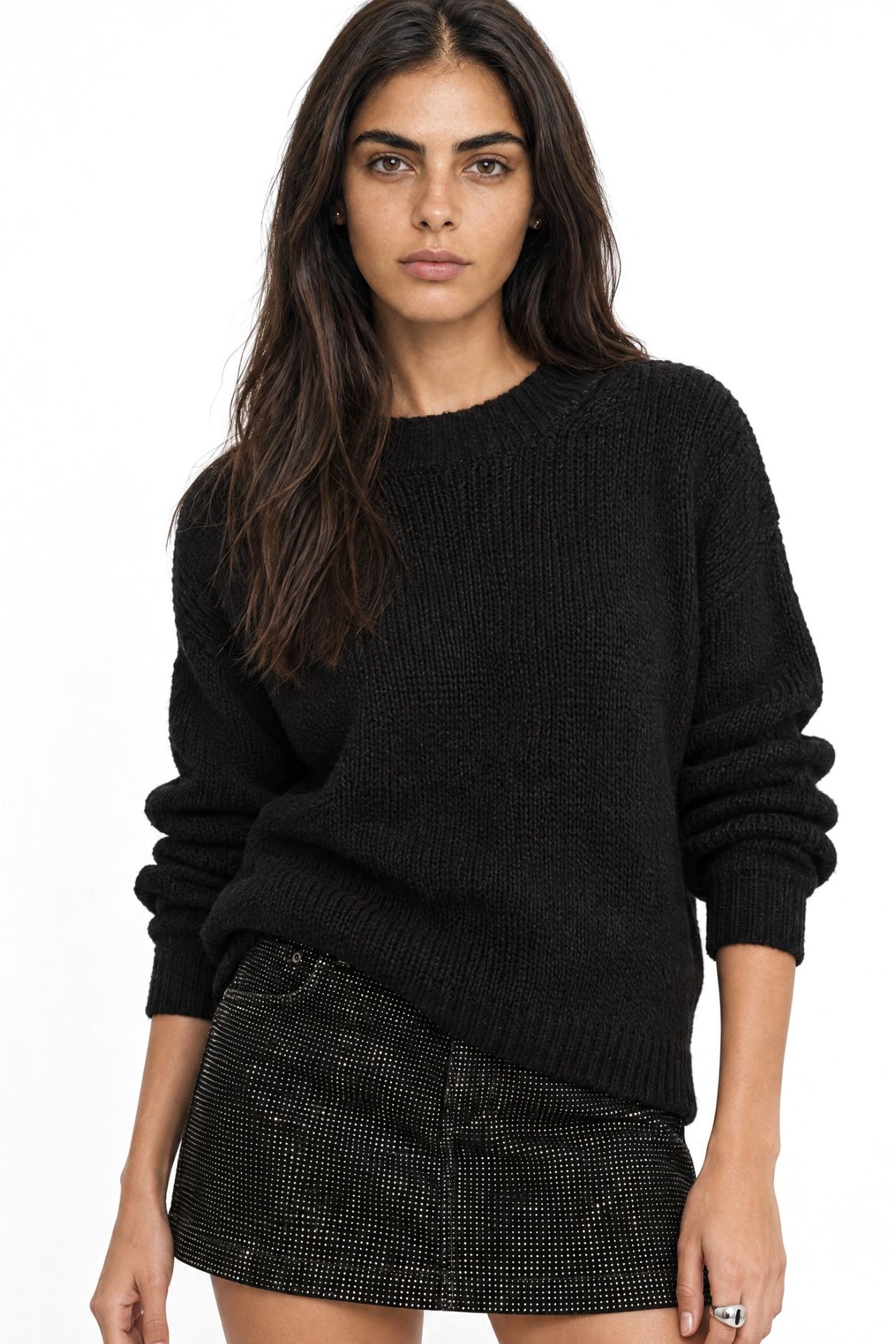 Mixray Relaxed Fit Crew Neck Thick Knit Sweater 1