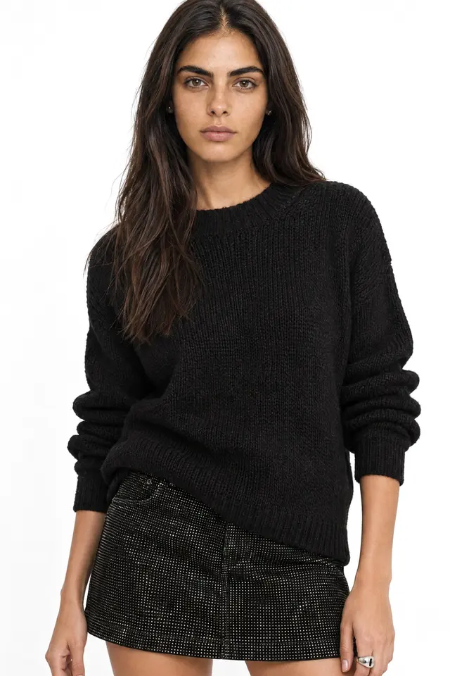 Mixray Relaxed Fit Crew Neck Thick Knit Sweater