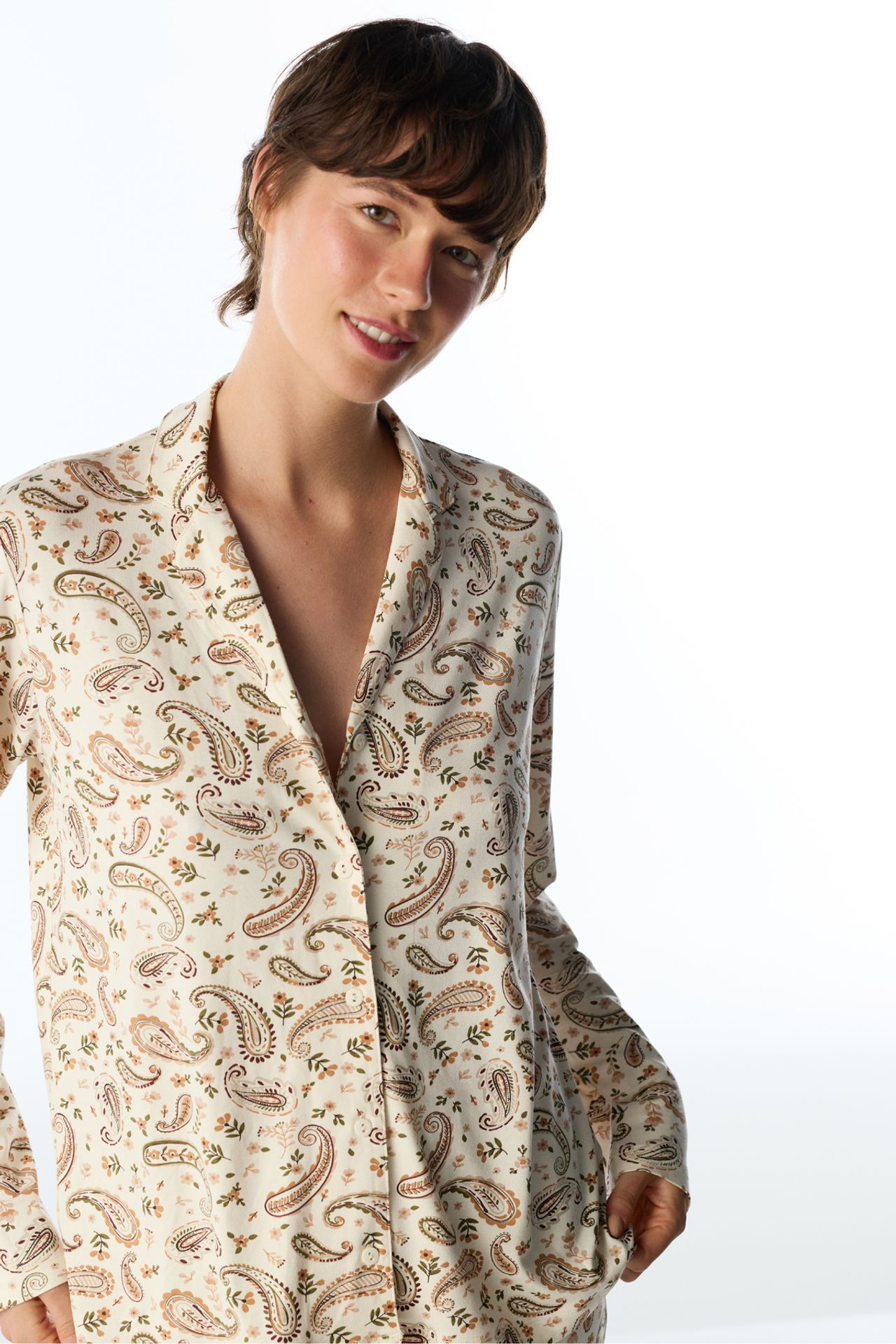 PENTI Margot Printed Shawl Pattern Long Sleeve Shirt And Trousers Pyjama Set 5