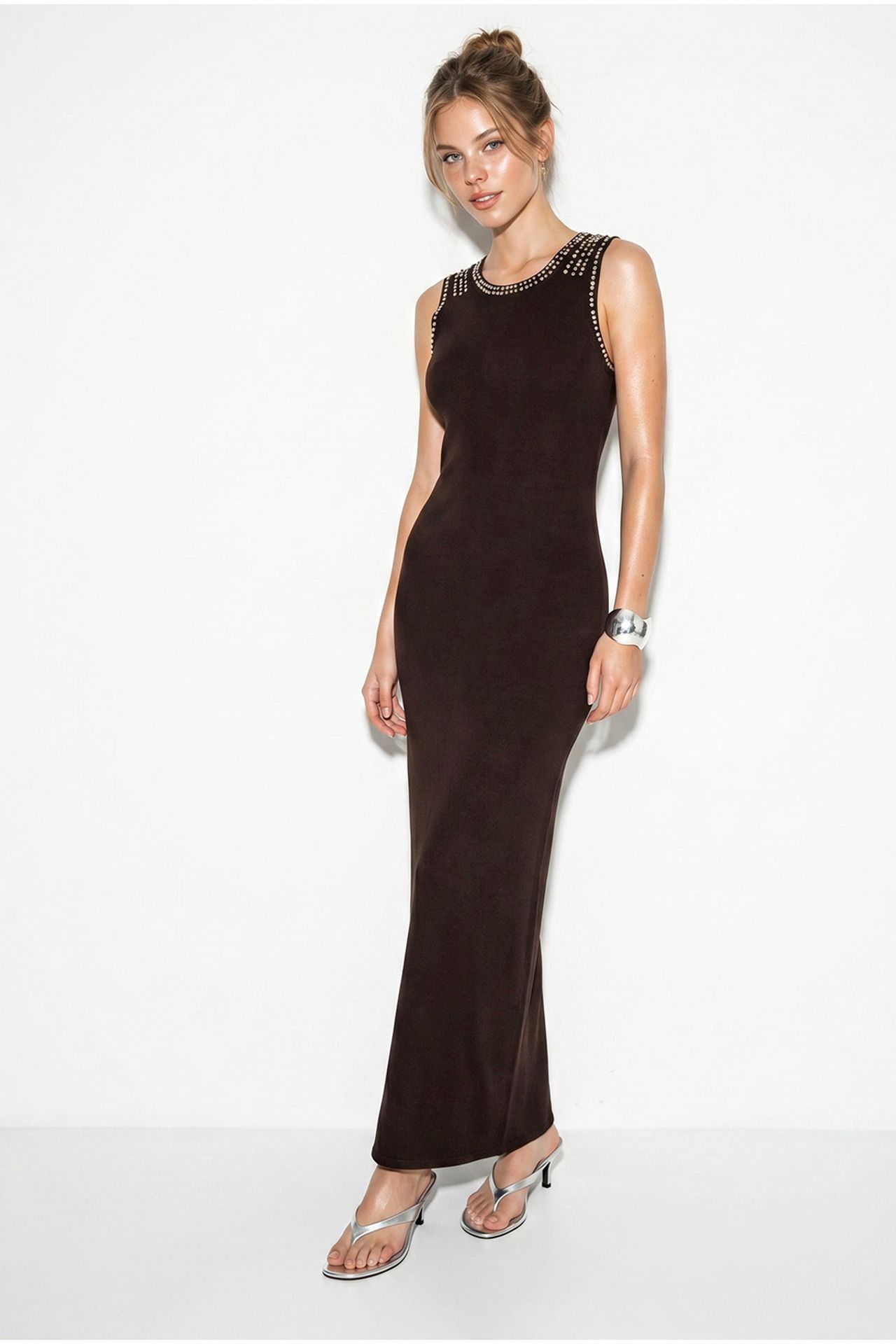 LUCCI Kolsuz Fitilli Bodycon Maxi Elbise 3