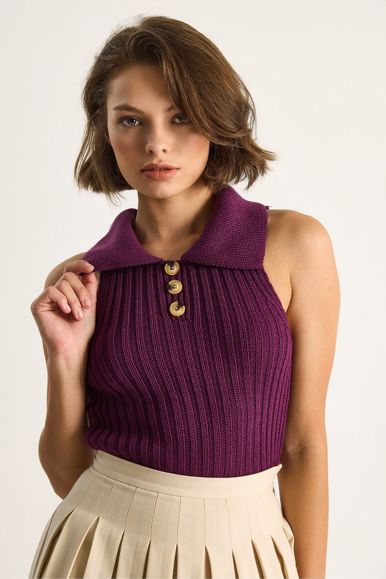 LUCCI Knit Blouse with Button Closure