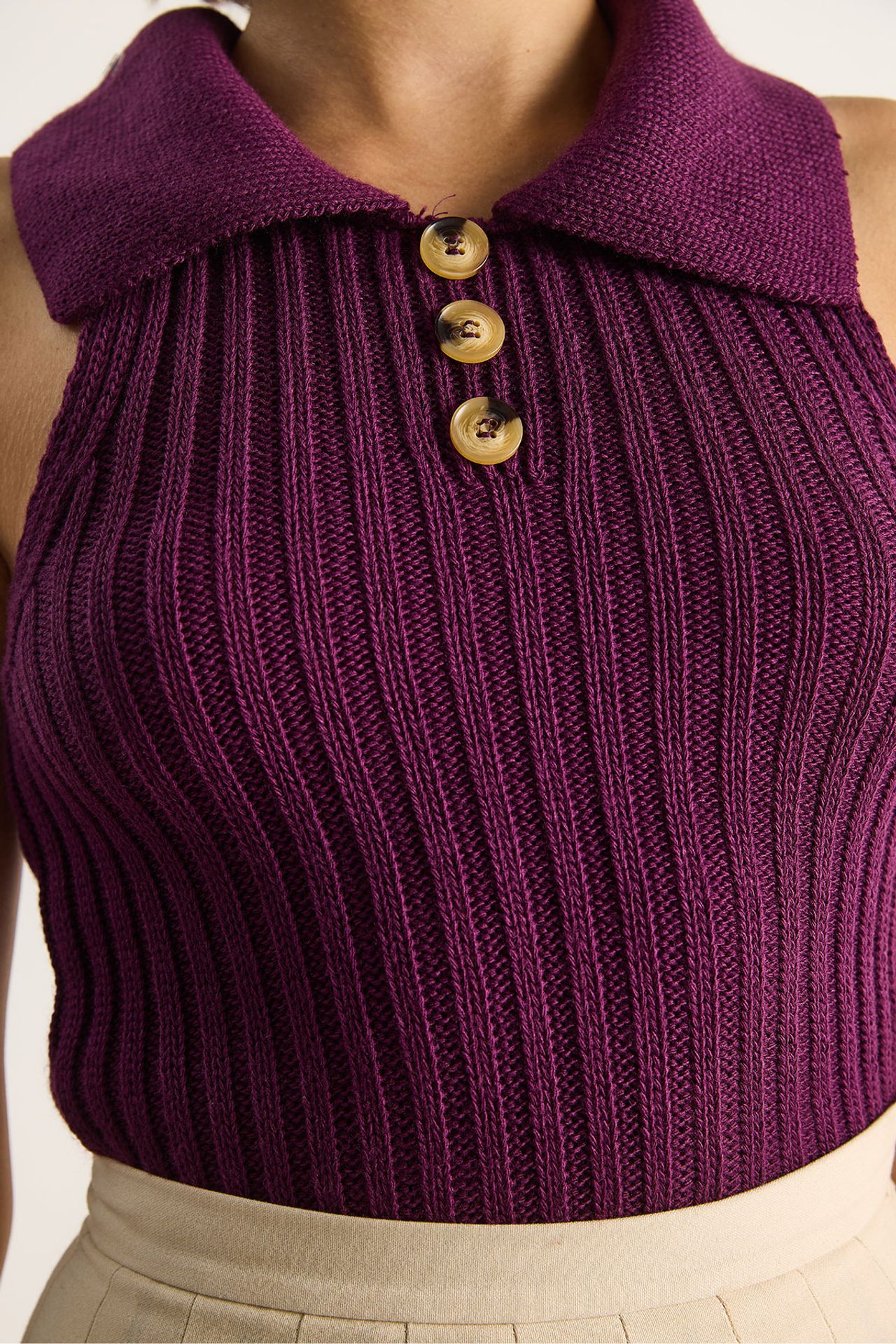 LUCCI Knit Blouse with Button Closure