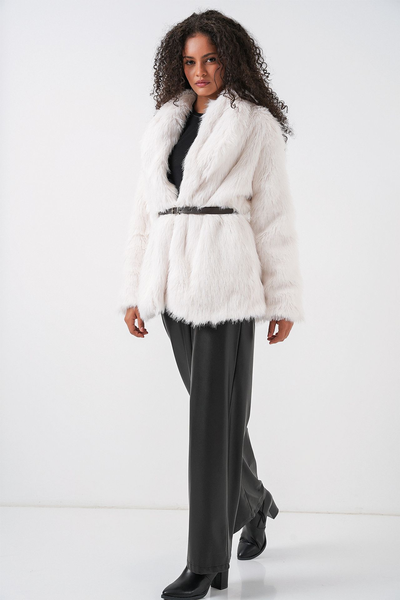 BDART Long Oversized Faux Fur Coat With Belt 2