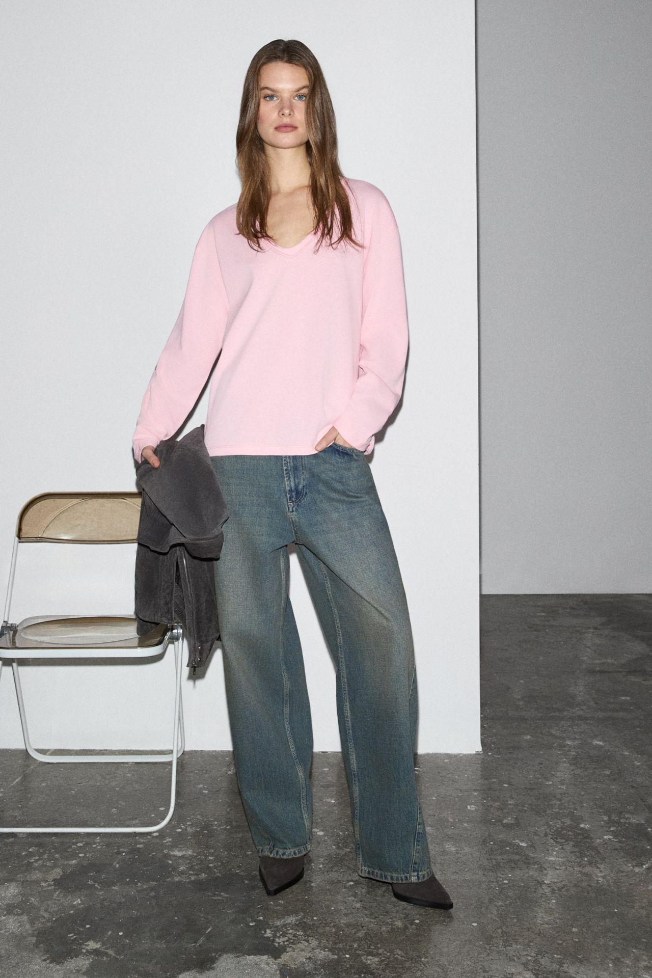 GRIMELANGE Oversized V-Neck Long Sleeve Blouse 5
