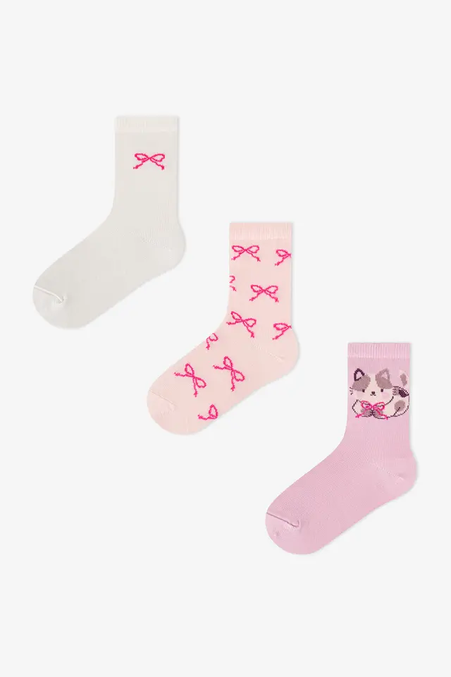 PENTI Girls' Snailmail Cuties Bow Patterned Pair Crew Socks