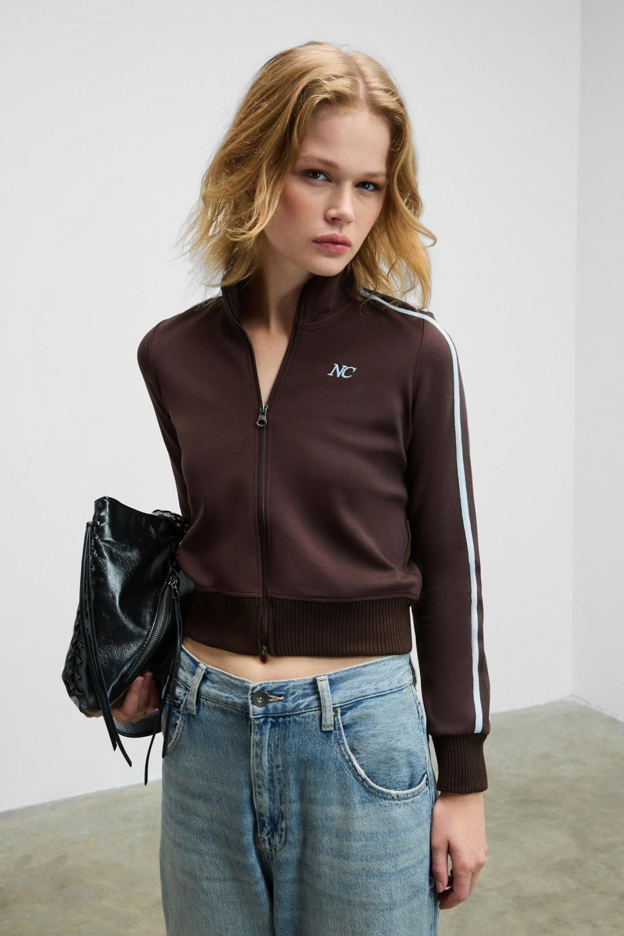 GRIMELANGE Striped Crop Zipper Sweatshirt 1