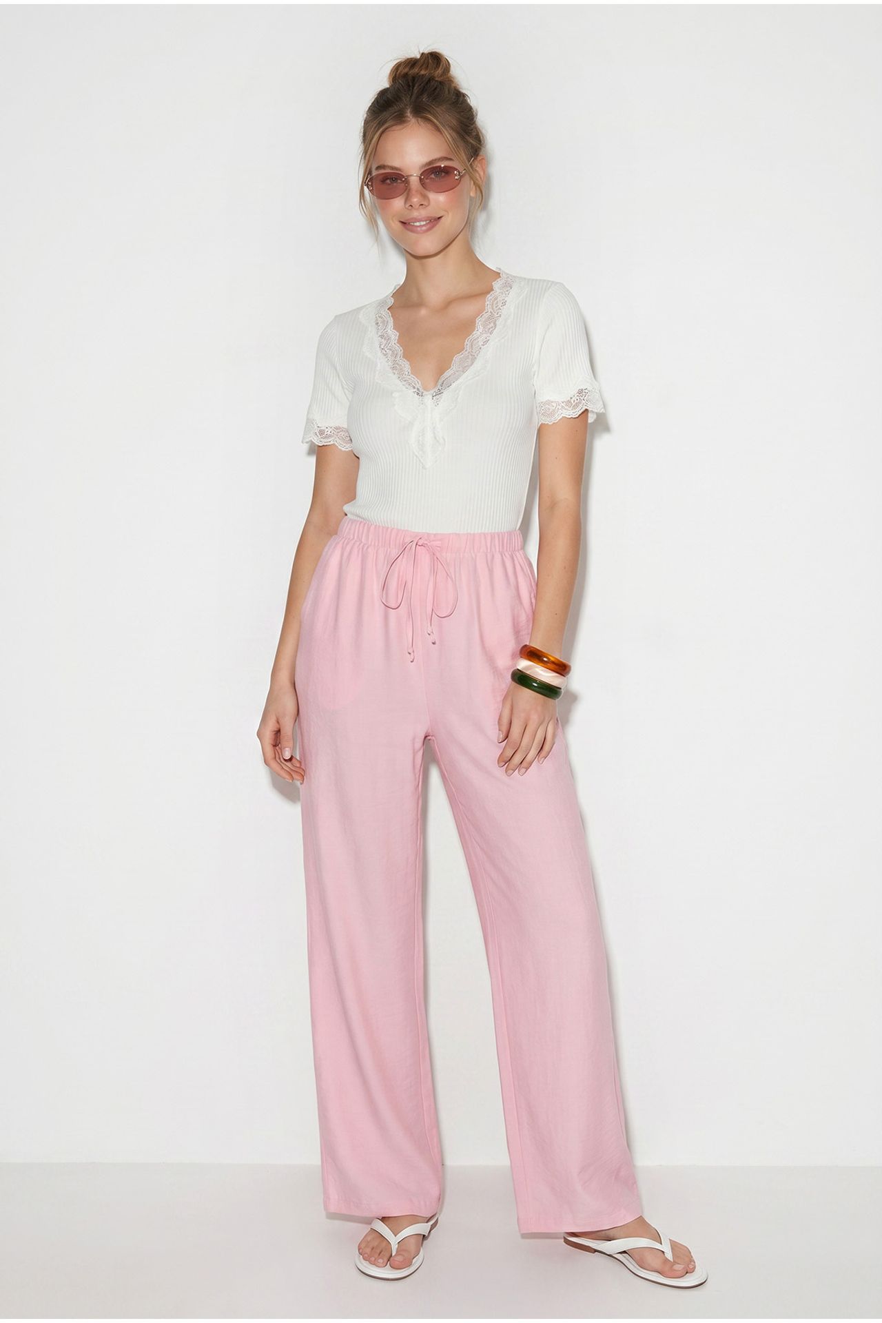LUCCI Women’s Wide-Leg Crepe Trousers 3