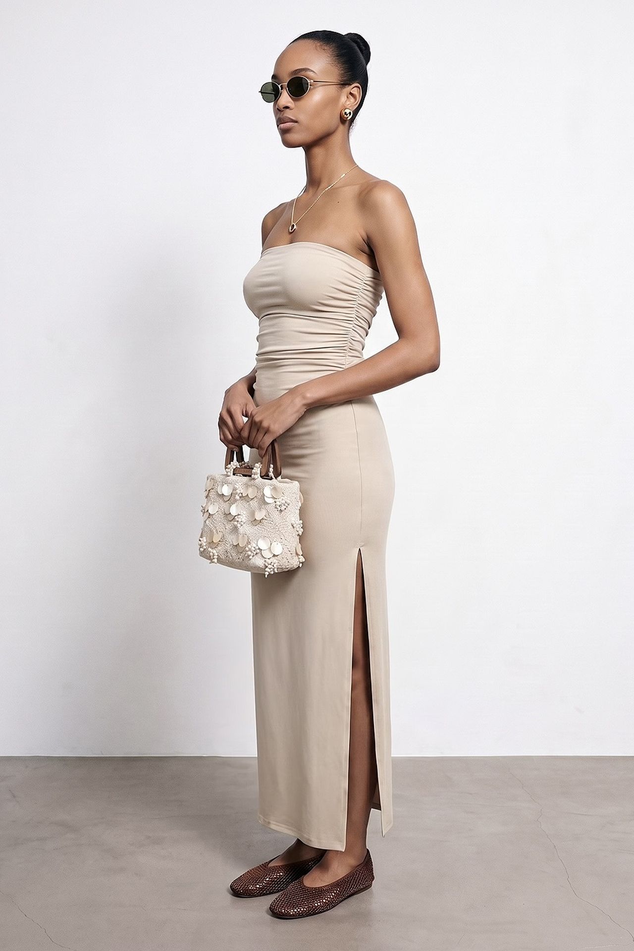 DILVIN Strapless Bodycon Maxi Dress With Slit 4
