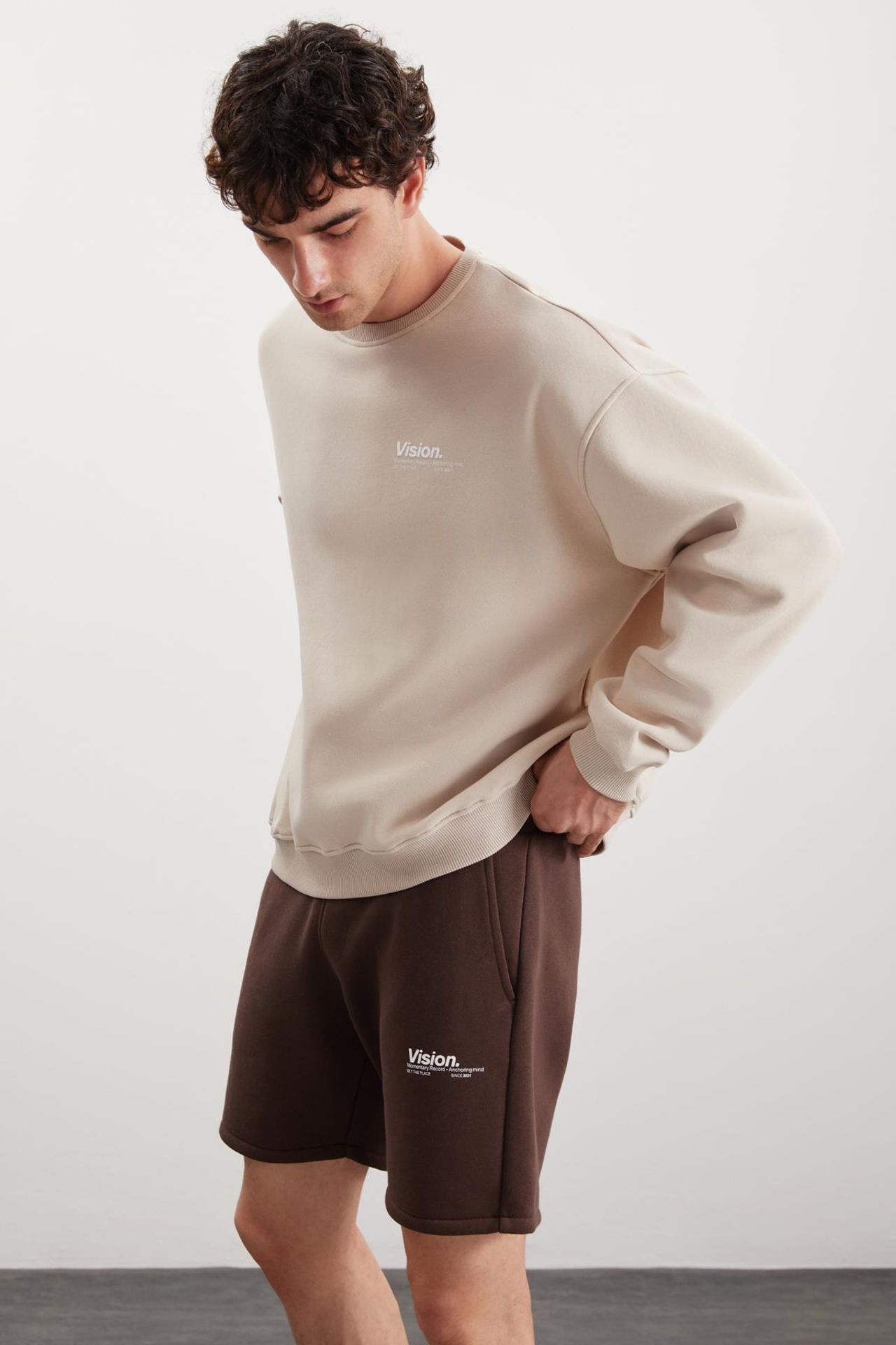 GRIMELANGE Baskılı Geniş Kalıp Bisiklet Yaka Sweatshirt 2