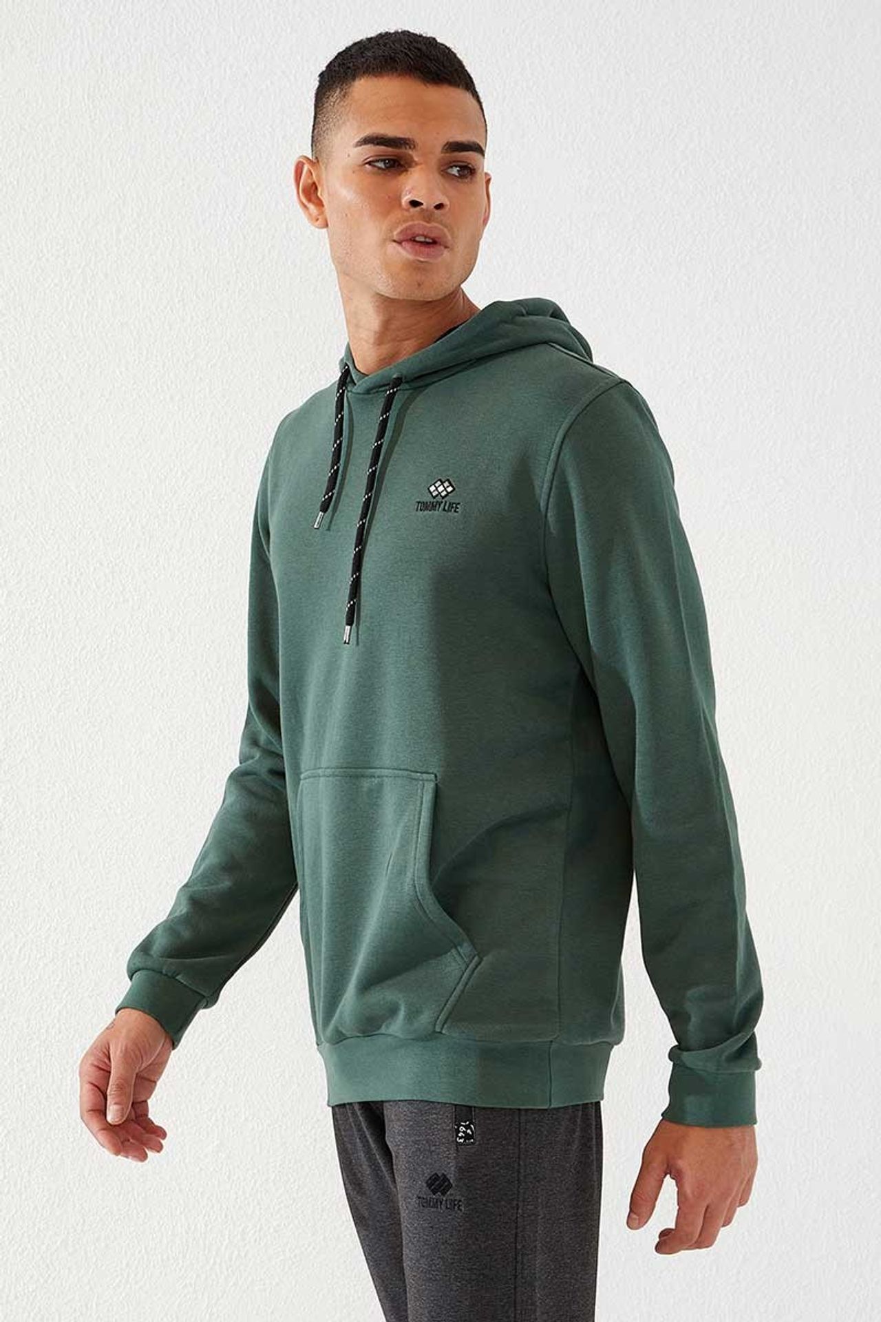 TOMMY Men's Solid Hooded Sweatshirt With Pocket 6