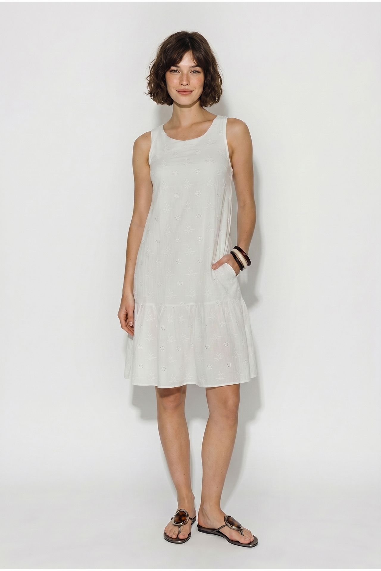 LUCCI Nakışlı Pamuklu Müslin Mini Smock Elbise 4