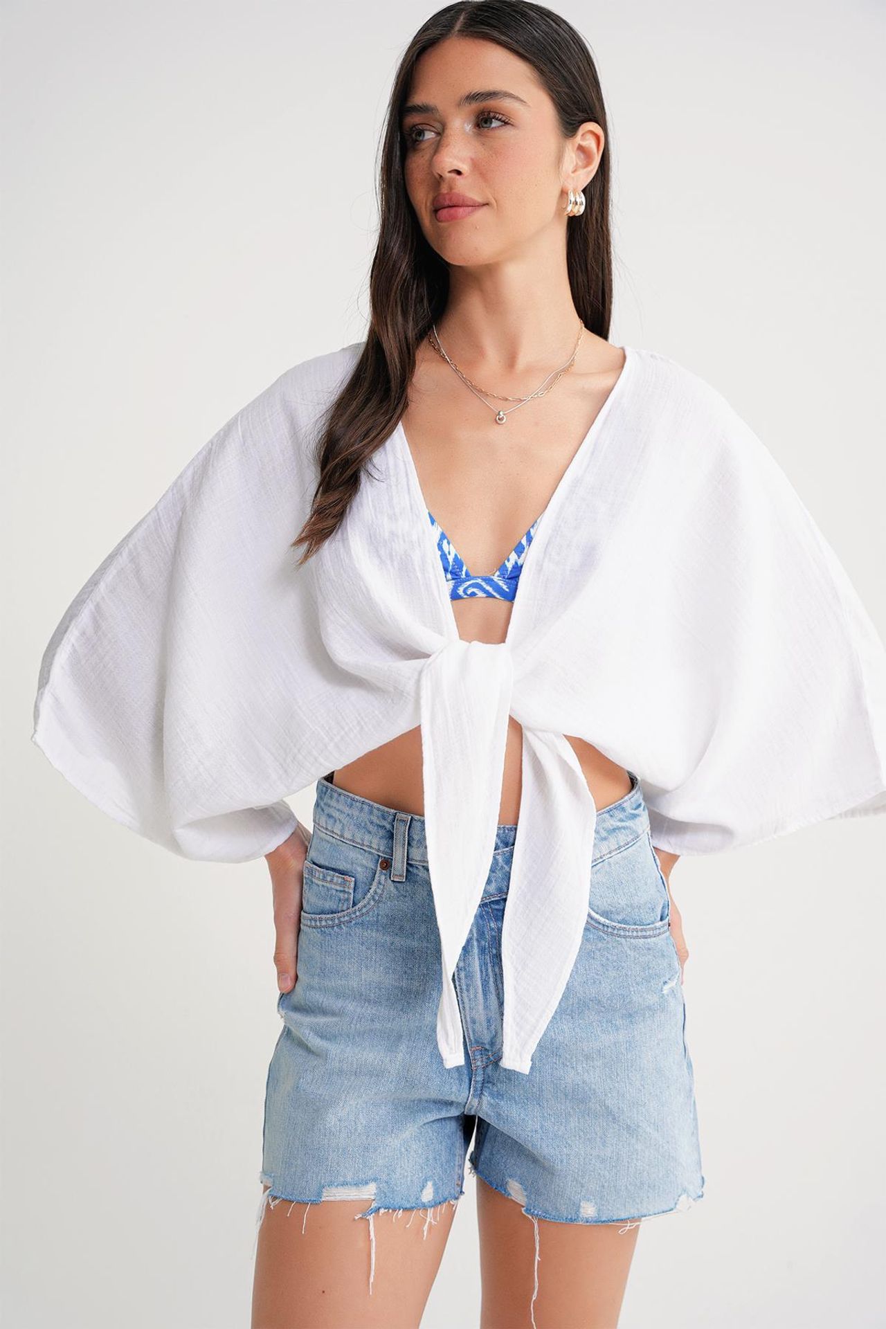 Mixray Textured V-Neck Bolero Blouse 2