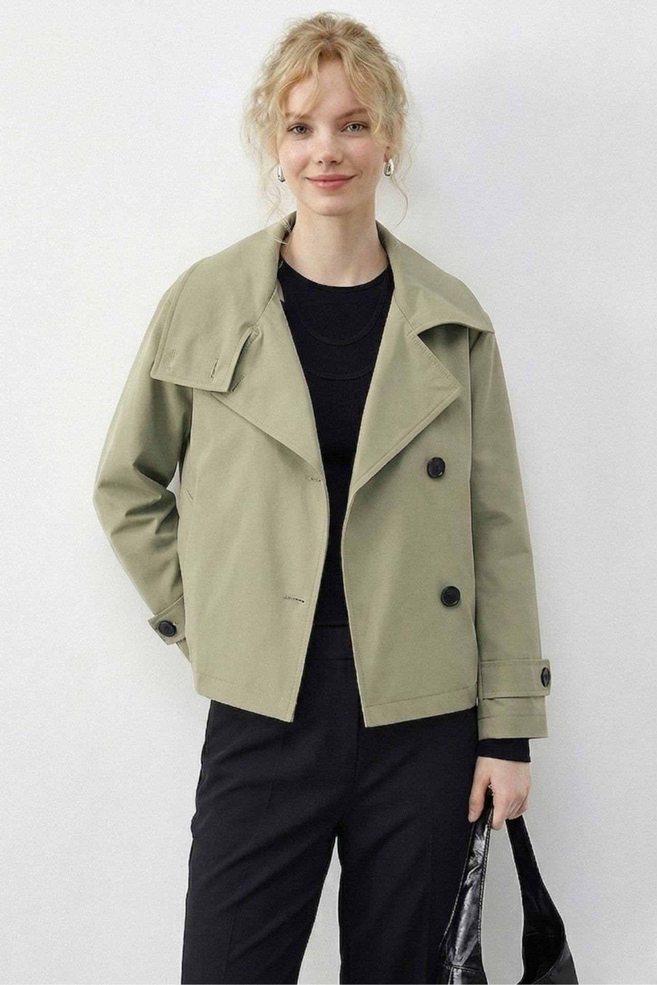 LUCCI Short Mandarin Collar Trench Coat 5