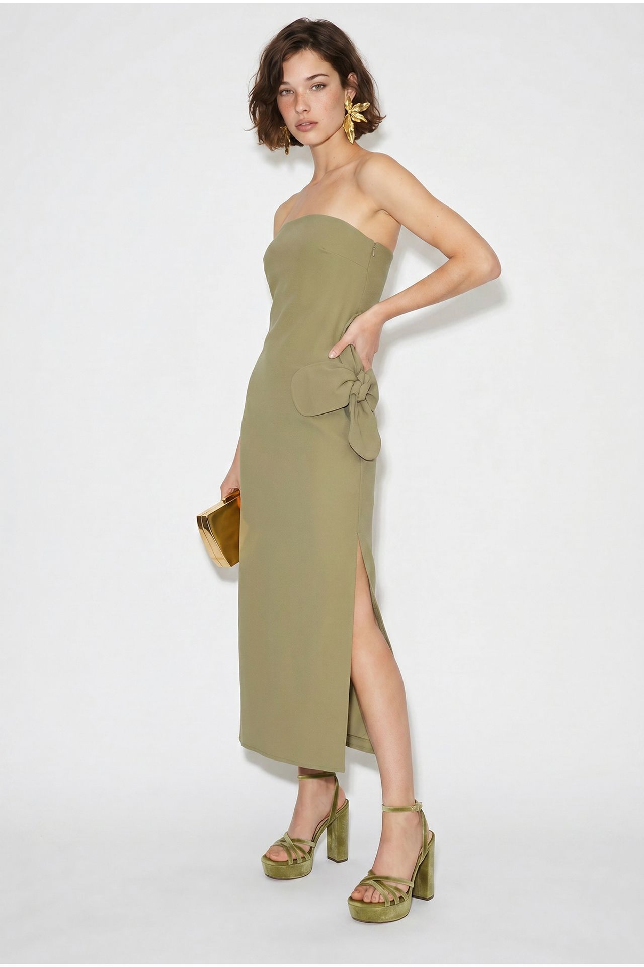 LUCCI Strapless Floral Maxi Dress with Bow Detail 2