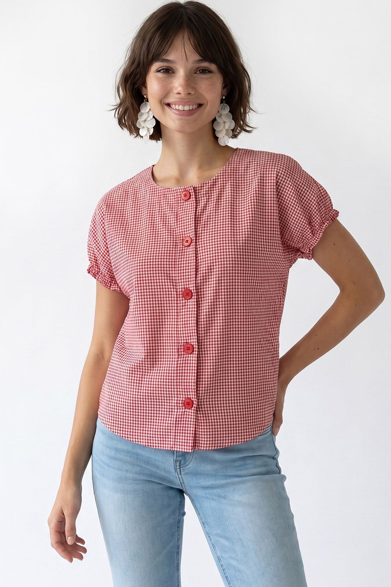 MIXRAY Gingham Poplin Button Shirt 2