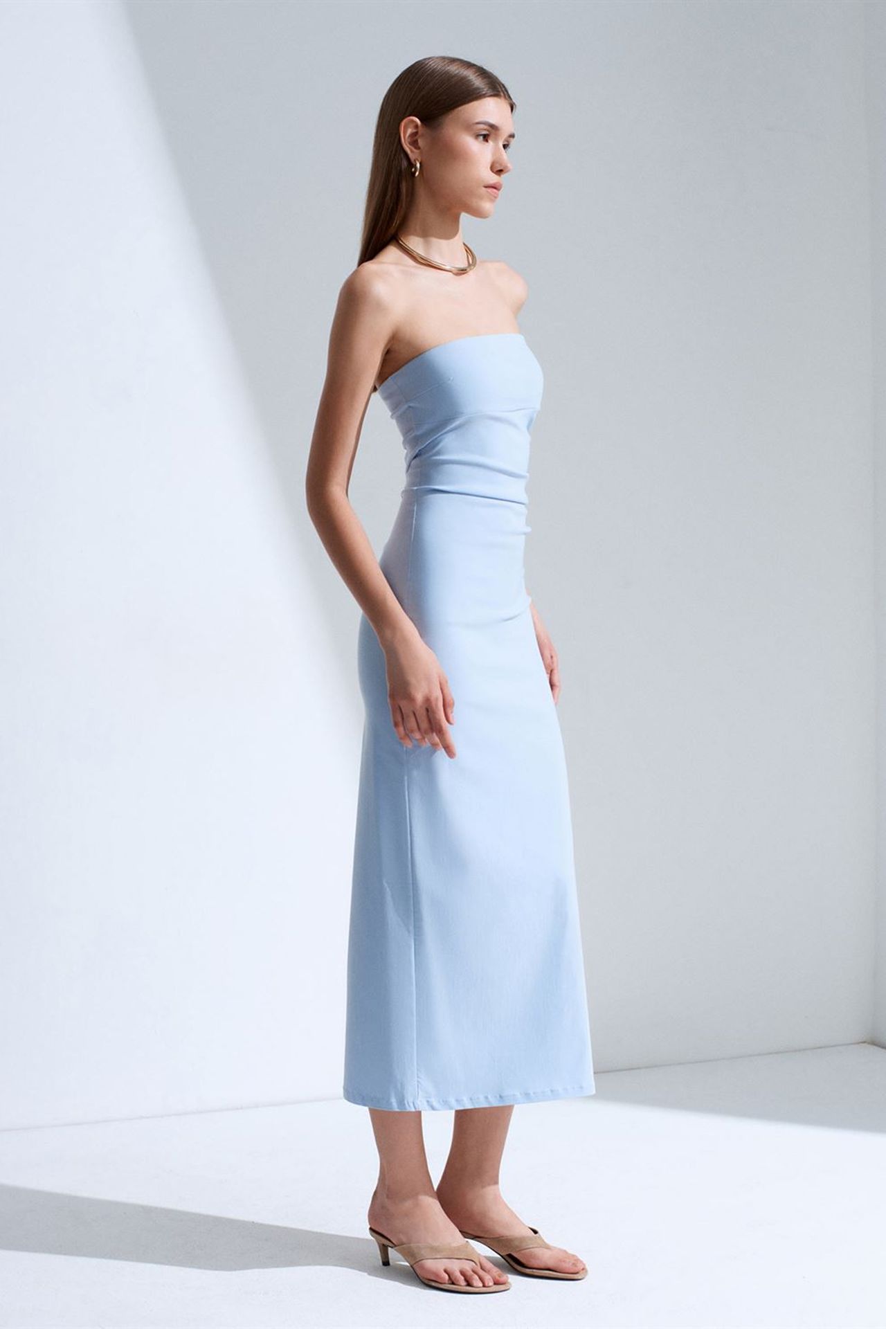 DILVIN Strapless Bodycon Midi Dress With Slit 1