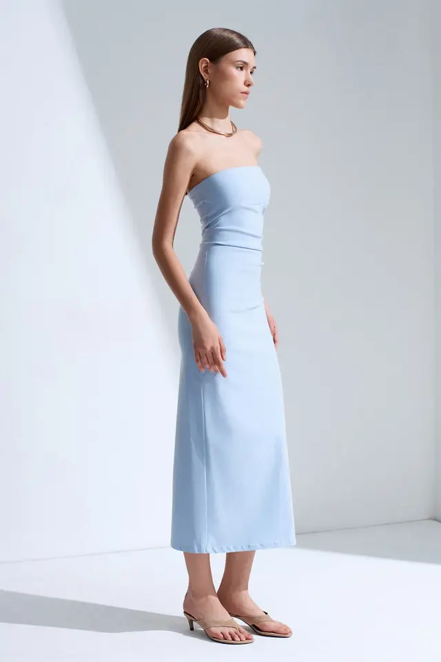 DILVIN Strapless Bodycon Midi Dress With Slit