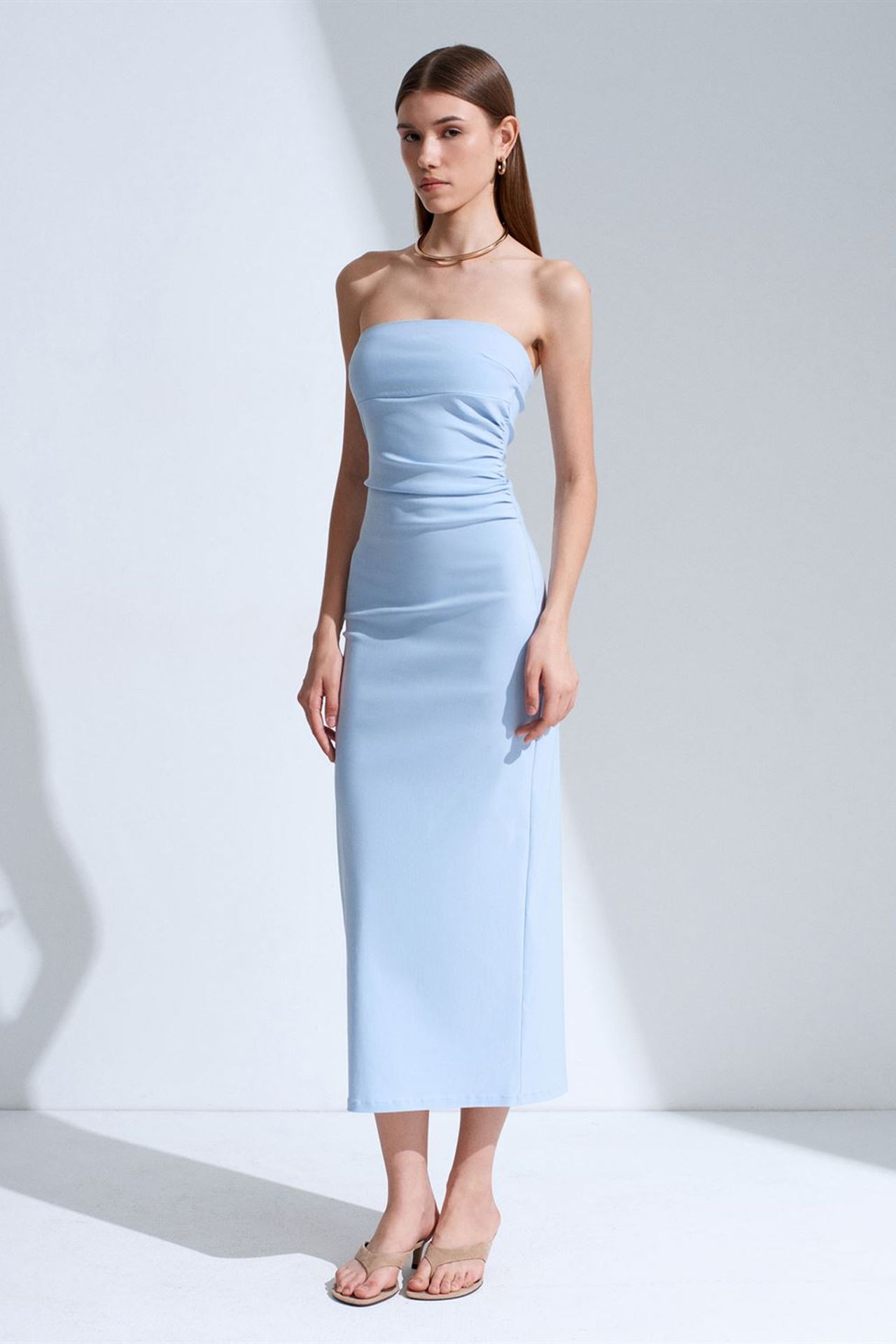 DILVIN Strapless Bodycon Midi Dress With Slit 4