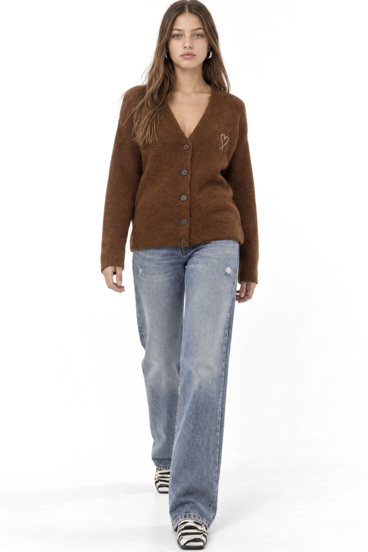 Mixray Oversized Knit Cardigan with Heart Detail 2