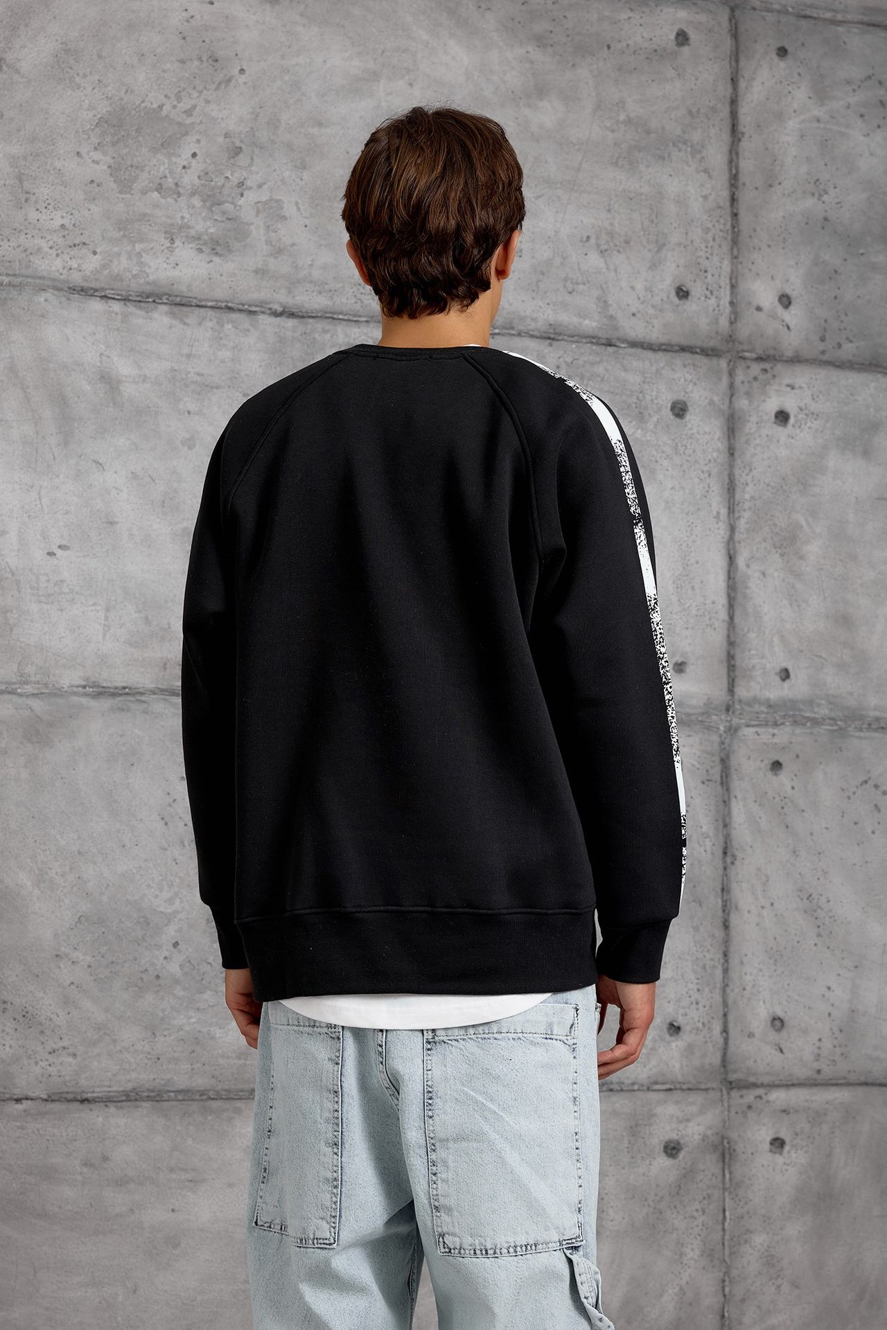 NOMARC Baskılı Çizgili Bisiklet Yaka Sweatshirt 4