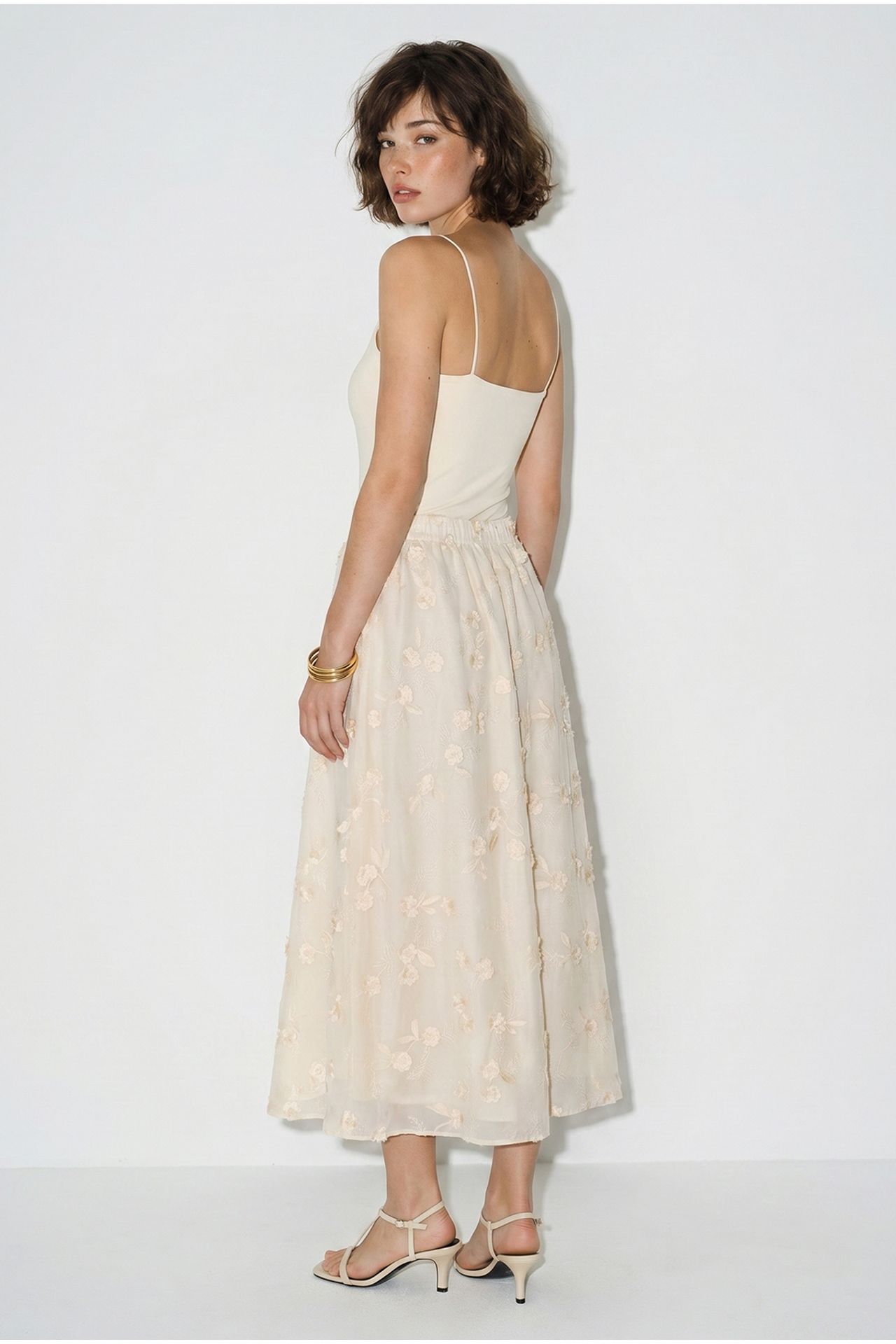 LUCCI Embroidered High-Waist Midi A-Line Skirt 5