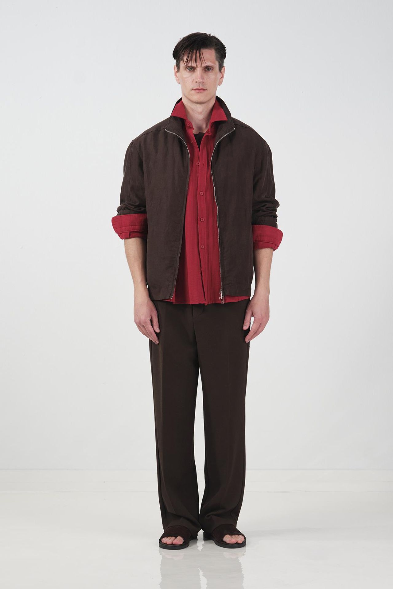 GIESTO Men's Solid Tencel and Linen Vest with Jacket Collar 1