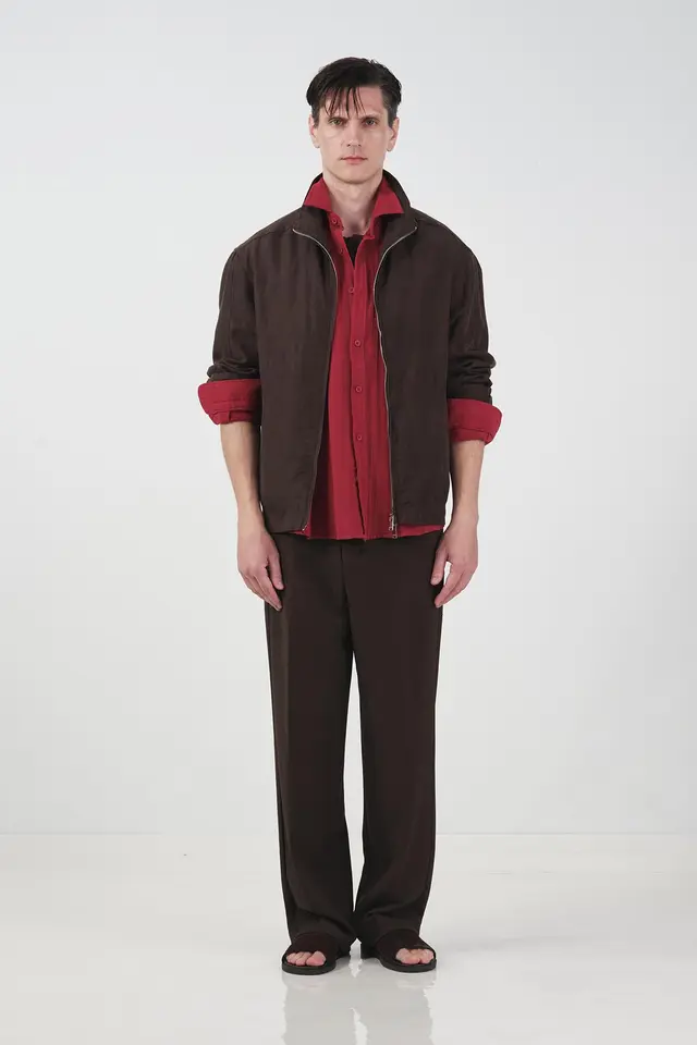 GIESTO Men's Solid Tencel and Linen Vest with Jacket Collar