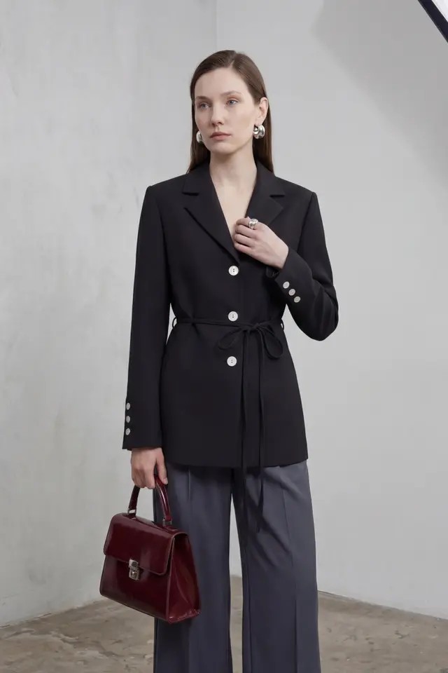 MY FASHION Tie Detail Crepe Blazer Jacket