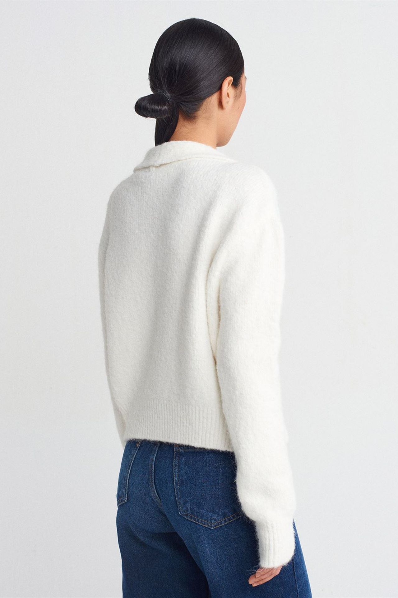 DILVIN Ribbed Polo-collar Button Cardigan 2