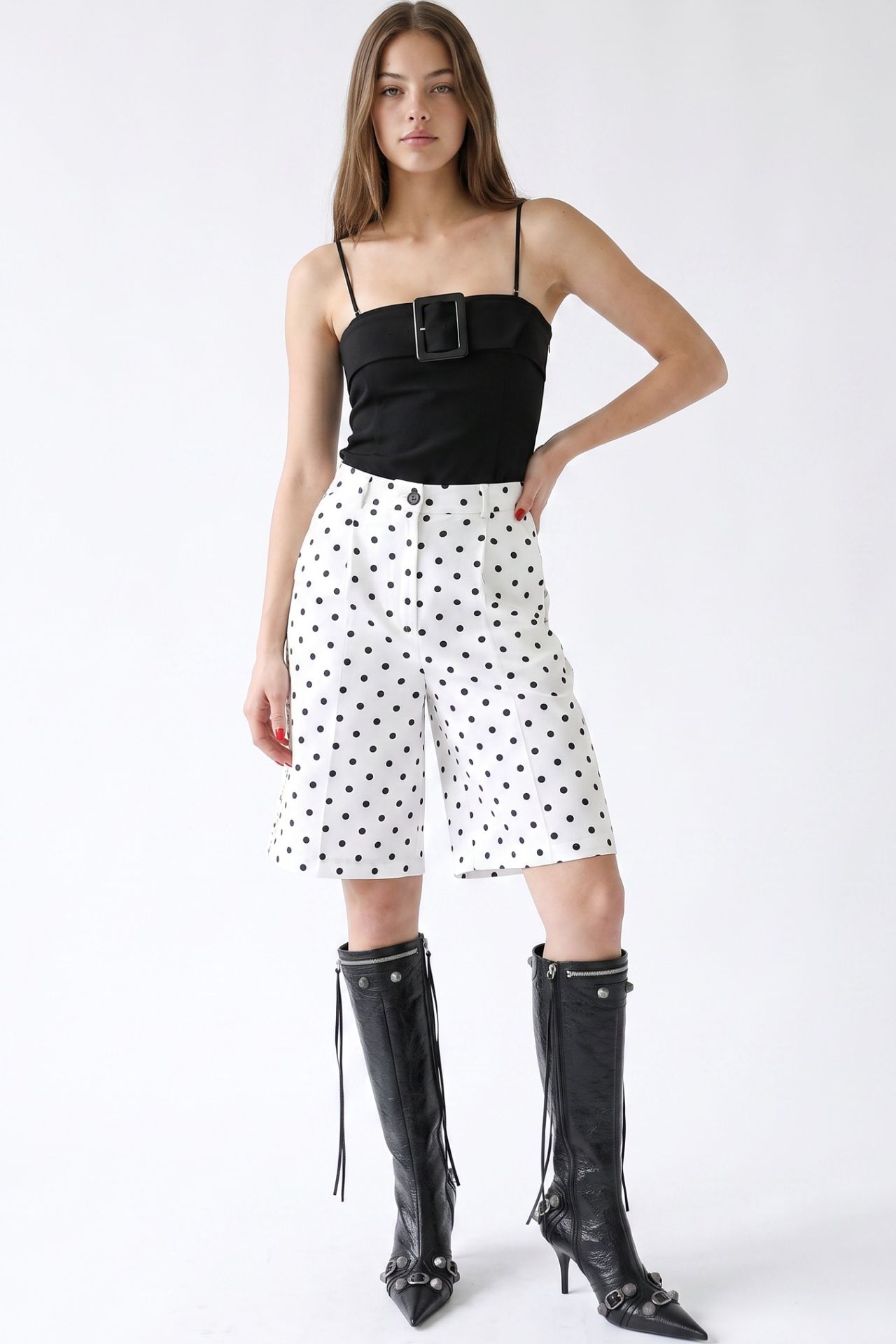 PUCKA High-Waist Wide-Leg Polka Dot Shorts