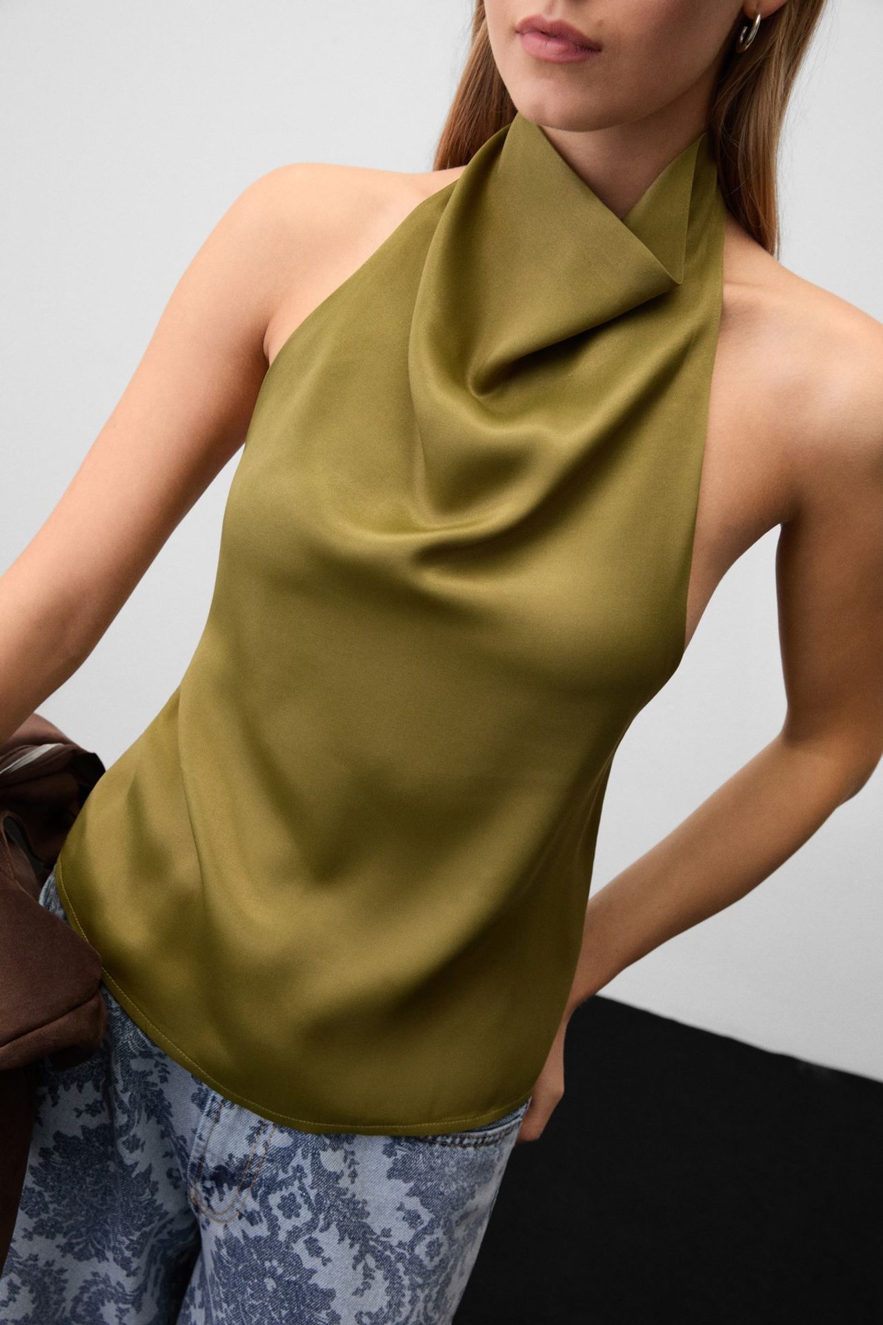 GRIMELANGE Halterneck Satin Drape Blouse 4