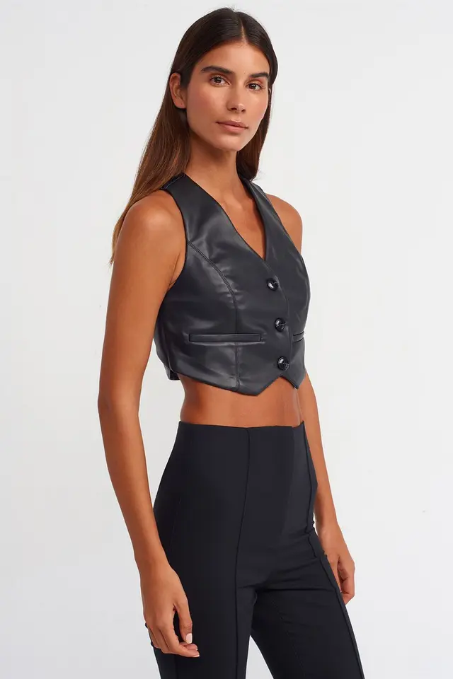 DILVIN Faux Leather Sleeveless Crop Blouse