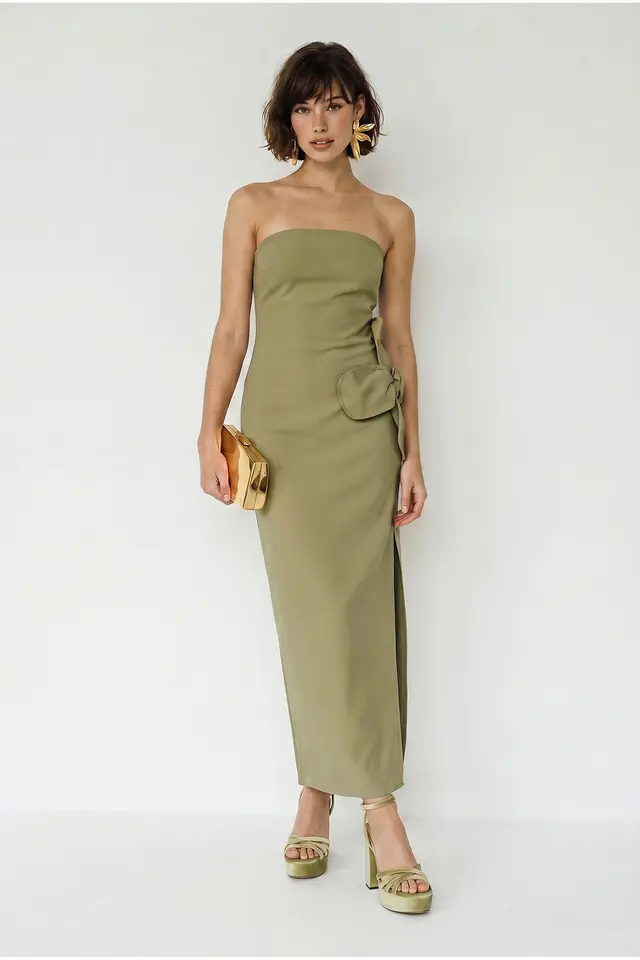 LUCCI Strapless Floral Maxi Dress with Bow Detail
