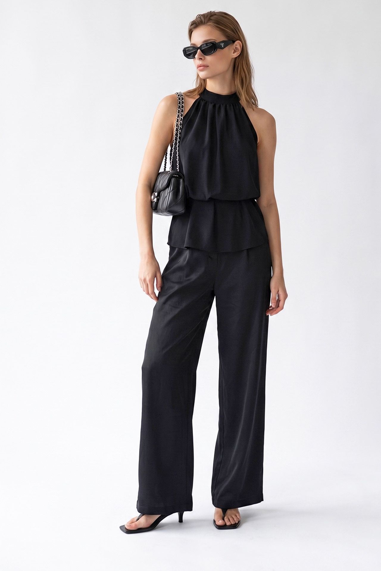 MIXRAY Halter Blouse And Wide-leg Pants Set 1
