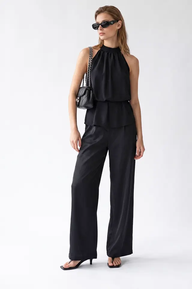 MIXRAY Halter Blouse And Wide-leg Pants Set