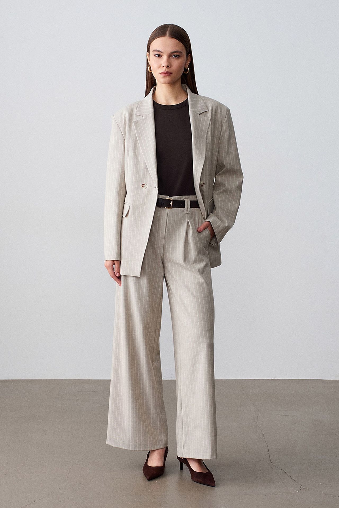 DILVIN High-Waist Striped Capri Wide-Leg Trousers 4