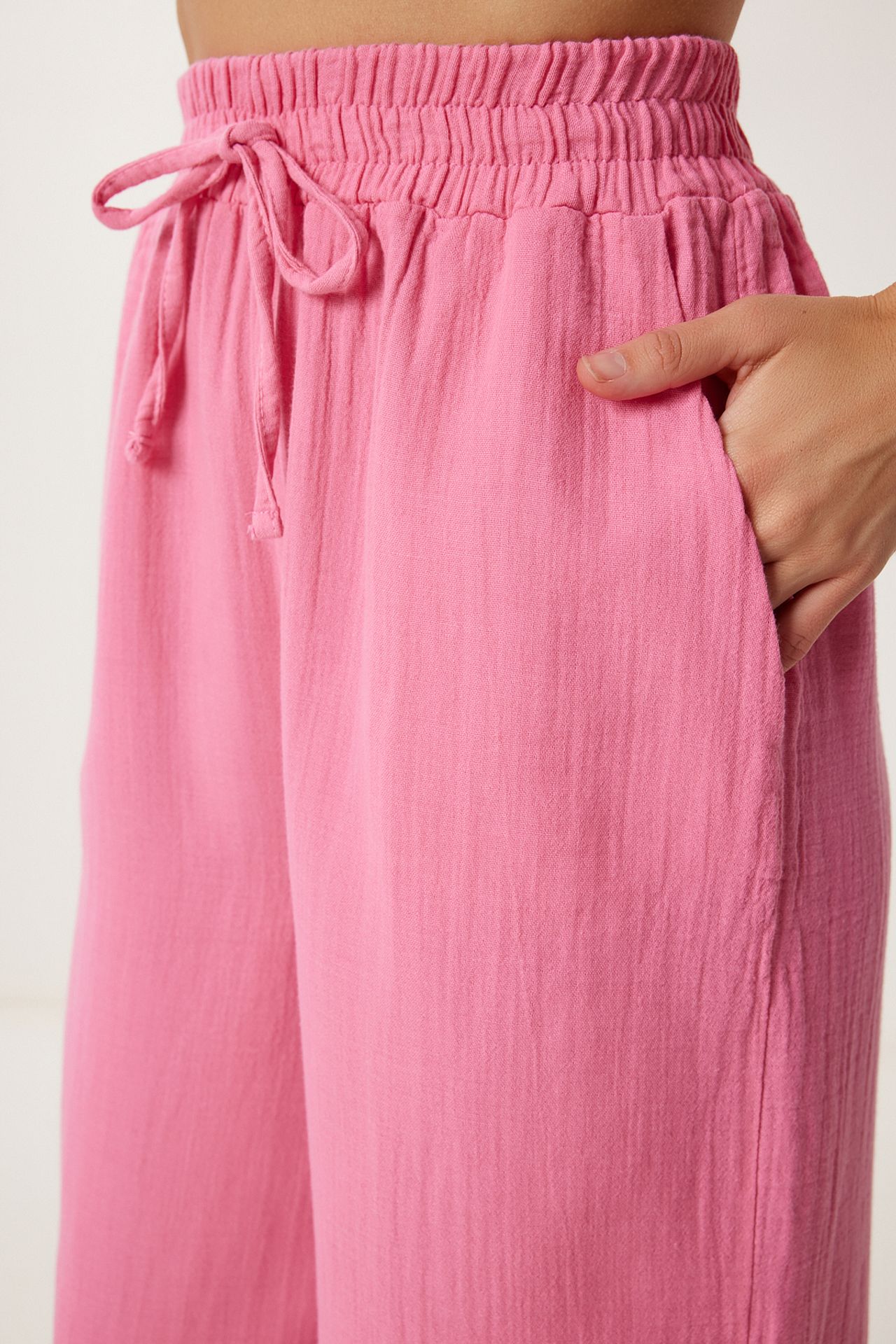 ISTANBUL Wide Leg Drawstring Waist Pants with Binding Detail 4