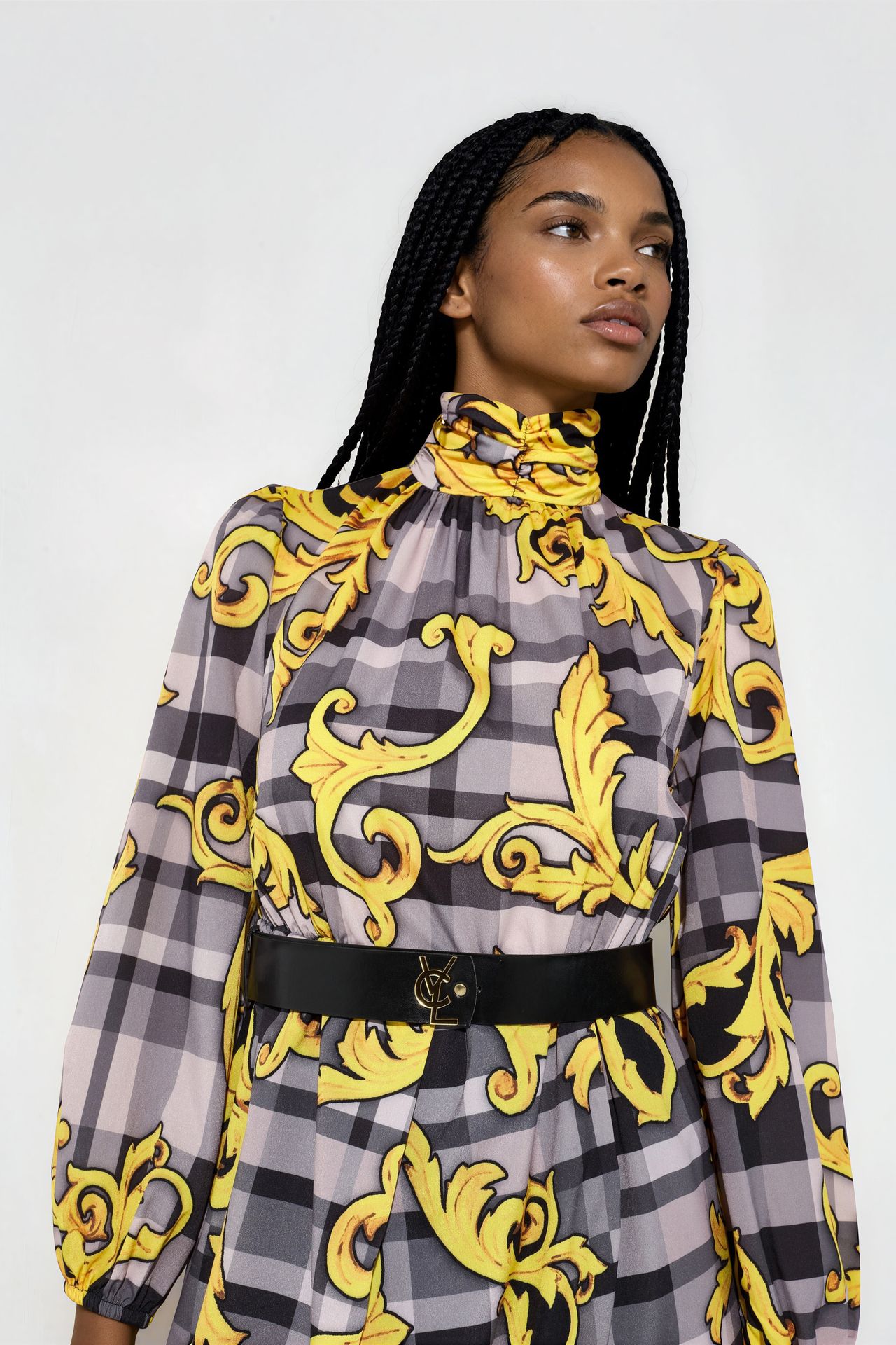 MSN Plaid Belted Turtleneck Mini Dress 4