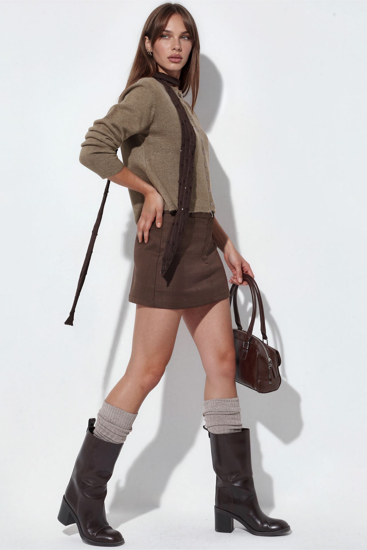 VIORNA Ribbed Crew Neck Button Cardigan 2